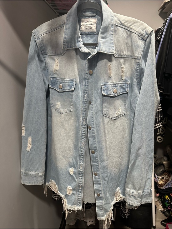American Bazi Jackets & Blazers - American Bazi Light Blue Denim Shirt Jacket